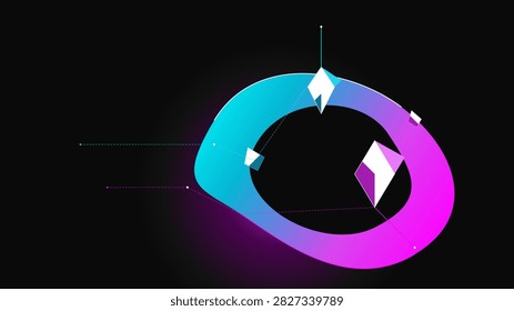 Cutting edge neurotechnology interface background with fluid organic shapes and sharp crystal electrode geometry. Cyan, Magenta and Jet Black color theme.