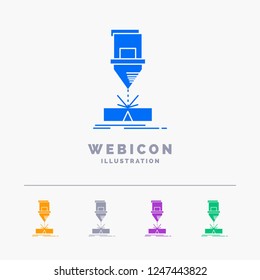 Cutting, engineering, fabrication, laser, steel 5 Color Glyph Web Icon Template isolated on white. Vector illustration