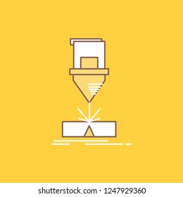 Cutting, engineering, fabrication, laser, steel Flat Line Filled Icon. Beautiful Logo button over yellow background for UI and UX, website or mobile application