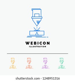 Cutting, engineering, fabrication, laser, steel 5 Color Line Web Icon Template isolated on white. Vector illustration