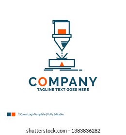 Cutting, engineering, fabrication, laser, steel Logo Design. Blue and Orange Brand Name Design. Place for Tagline. Business Logo template.