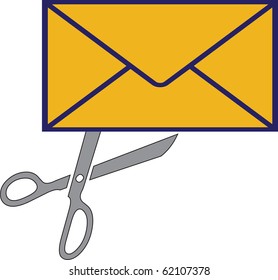 cutting envelope with the scissors. Cutting mail.