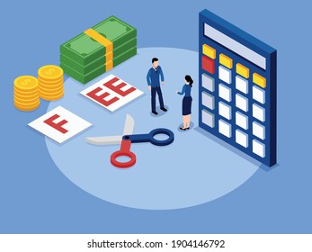 Cutting fee 3D isometric vector concept for banner, website, illustration, landing page, flyer, etc