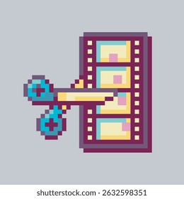 cutting film sign in pixel art style with isolated background