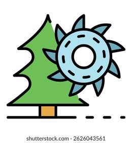 Cutting fir tree icon. Outline cutting fir tree vector icon color flat isolated