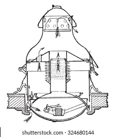Cutting the flat nose lamp Orleans Company, vintage engraved illustration. Industrial encyclopedia E.-O. Lami - 1875.
