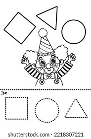 Cutting geometric shapes and placing them in the right place practice for kids.