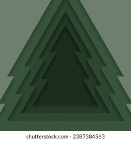 Cortar papel verde en forma de árbol de navidad. Fondo 3d del gradiente estrado. Elementos de diseño para tarjetas, cubiertas, carteles, carteles, fondos, papel pintado, paredes. Ilustración vectorial.