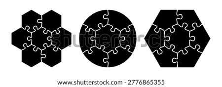 Cutting grid design for kids jigsaw puzzle. Jigsaw puzzle blank template. 7 pieces. Vector illustration set.