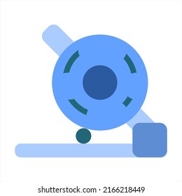 Cutting Grinding Machine flat icon in blue color. Symbol of Machining, manufacturing, metalwork, mechanical engineering, forming, shaping, cutting.  vector illustration.