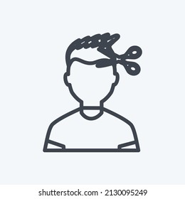 Cutting hair Icon in trendy line style isolated on soft blue background