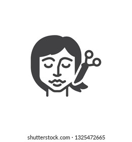 Cutting hair vector icon. filled flat sign for mobile concept and web design. Woman hair cut by hairdresser scissors glyph icon. Symbol, logo illustration. Pixel perfect vector graphics