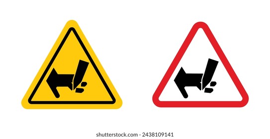 Cutting hand straight blade sign. finger cut hazard warning vector symbol.