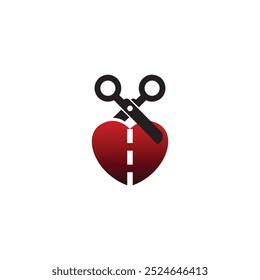 Cutting heart logo, icon, vector illustration