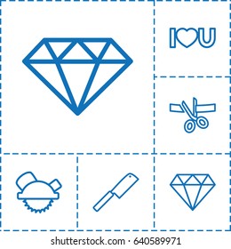 Cutting icon. set of 6 cutting outline icons such as diamond, saw blade, i love you, butcher knife, gem