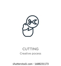 Cutting icon. Thin linear cutting outline icon isolated on white background from creative pocess collection. Line vector sign, symbol for web and mobile
