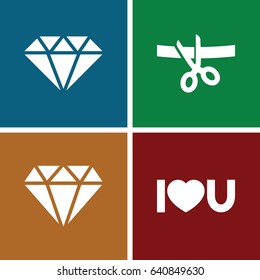 Cutting icons set. set of 4 cutting filled icons such as diamond, i love you, gem