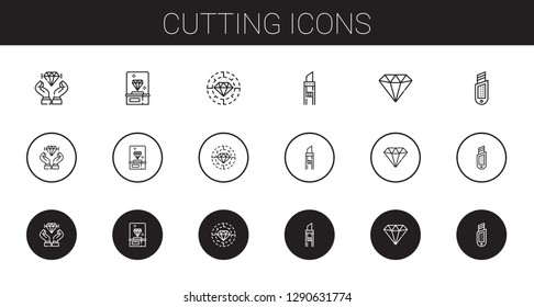 cutting icons set. Collection of cutting with diamond, cutter. Editable and scalable cutting icons.