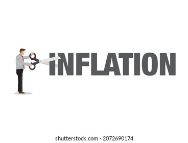 Senkung der Inflation. Vektorgrafiken zeigen Inflation, Kostensenkung und Gewinnverbesserung.