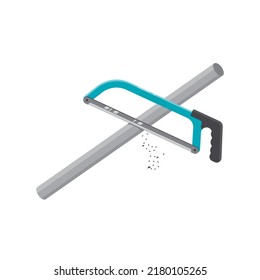 cutting iron with hacksaw vector illustration concept design template 
