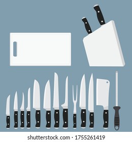 cutting knife series, cutting mat, and knife container. suitable for motion graphics that explain how to cook and use various types of kitchen knives and their use.