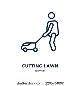 Cutting Lawn Icon From Behavior Collection. Thin Linear Cutting Lawn, Lawn, Gardening Outline Icon Isolated On White Background. Line Vector Cutting Lawn Sign, Symbol For Web And Mobile