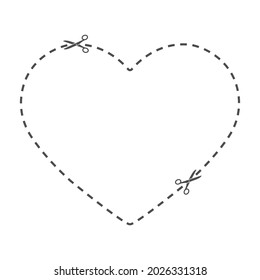Cutting line in the form of a heart. A field for cutting with scissors along the line. Cut out the coupon. Flat style