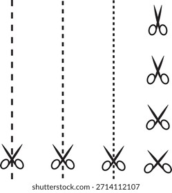Línea de corte y tijeras conjunto de ilustración
