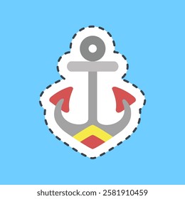 Cutting line sticker anchor. Traditional tattoo elements.