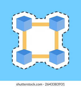 Cutting line sticker block chain. Crypto currency elements.