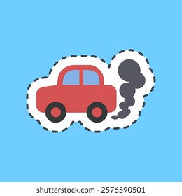 Cutting line sticker car pollution. Global warming elements.