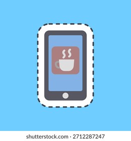 App de café de la etiqueta engomada de la línea de corte. Elementos de cafetería.