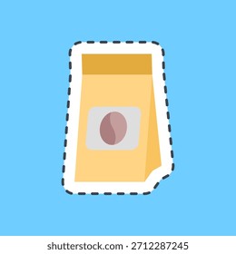 Paquete de café de la etiqueta engomada de la línea de corte. Elementos de cafetería.