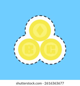 Cutting line sticker crypto currency. Cashless society elements.