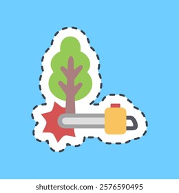 Cutting line sticker deforestation. Global warming elements.