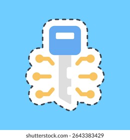 Cutting line sticker digital key. Crypto currency elements.