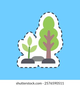 Cutting line sticker enviromental restoration. Global warming elements.