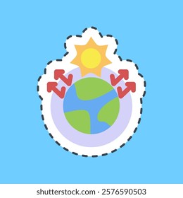 Cutting line sticker greenhouse effect. Global warming elements.