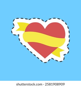 Cutting line sticker heart and ribbon. Traditional tattoo elements.