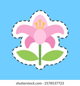 Cutting line sticker lily. Beautiful flowers elements.