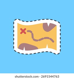 Cortando mapa de linha adesiva. Elementos de tema piratas.