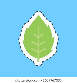 Cutting line sticker mint. Plant leaves elements.