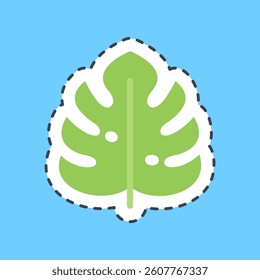 Cutting line sticker monstera. Plant leaves elements.