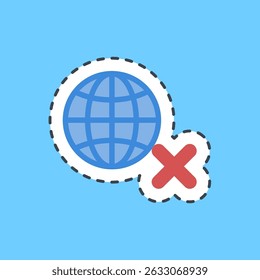 Cutting line sticker no internet. Internet network elements.