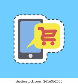 Cutting line sticker online shopping. Cashless society elements.