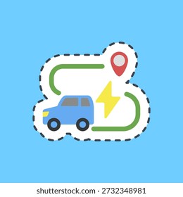 Cutting line sticker range distance. Electric vehicle elements.