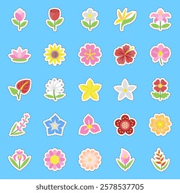 Cutting line sticker set of flowers. Beautiful flowers elements.