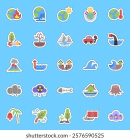Cutting line sticker set of global warming. Global warming elements.