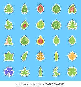 Cutting line sticker set of leaves. Plant leaves elements.