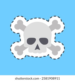 Cutting line sticker skull. Traditional tattoo elements.